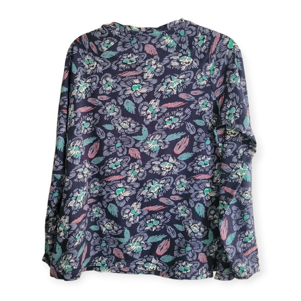 Weird Fish Blue Green Floral Cotton Long Sleeve Scoop Neck Tee UK 8 US 4 Relaxed - Picture 5 of 13
